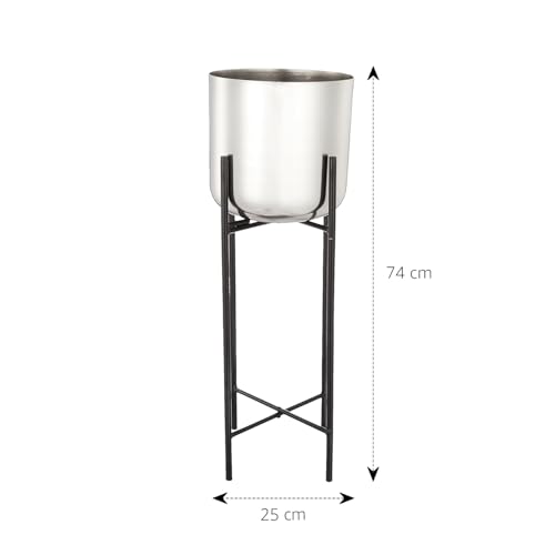 Image of amazon basics Set of 2 Planter with Plant Stand and Flower Pot for Home Decor and Indoor and Outdoor Gardening (Silver Finish)
