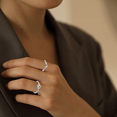 ADRAMATA-3Pcs-Stainless-Steel-Rings-for-Women-Engagement-Wave-Ring-Cute-Love-Knot-Rings-Feather-Band-Rings-Knuckle-Stackable-Rings-Trendy-Thumb-Rings-Midi-Friendship-Rings-Silver-Rings-Jewelry-Size-4-