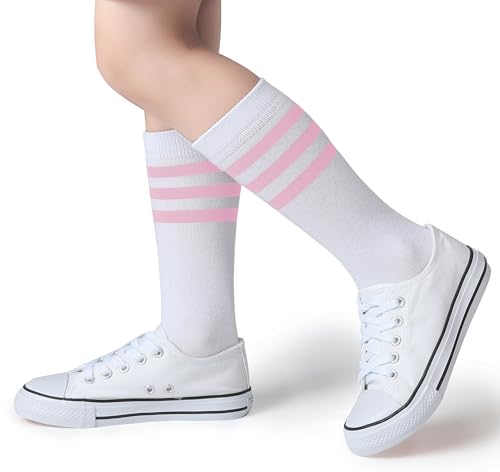 Pareberry Boys Girls Over the Calf Striped Tube Socks Cotton Soft Retro Athletics No Heel Socks for Kids 5-14 Years4
