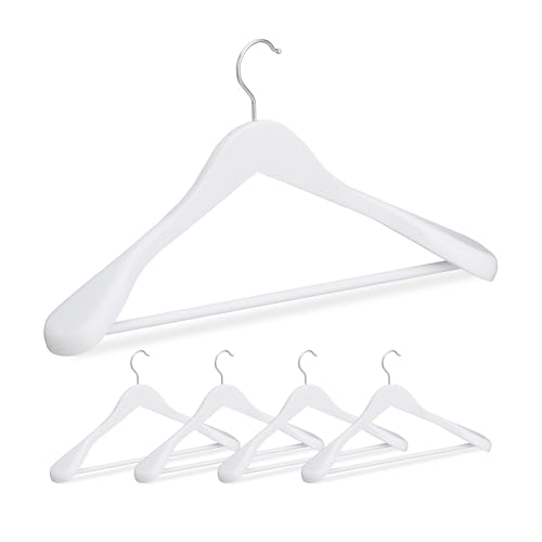 Relaxdays Pack 5 Perchas Traje Anchas, Colgadores Chaquetas, Pantalones, Madera-Metal, 24x44,5x5,5 cm, Blanco, Hierro, 24 x 44,5 x 5,5 cm