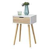  [en.casa] Beistelltisch Östersund mit Schublade 60x40x30 cm Kommode Retro Nachttisch Schubladentisch Massivholz Spanplatte Weiß/Eiche