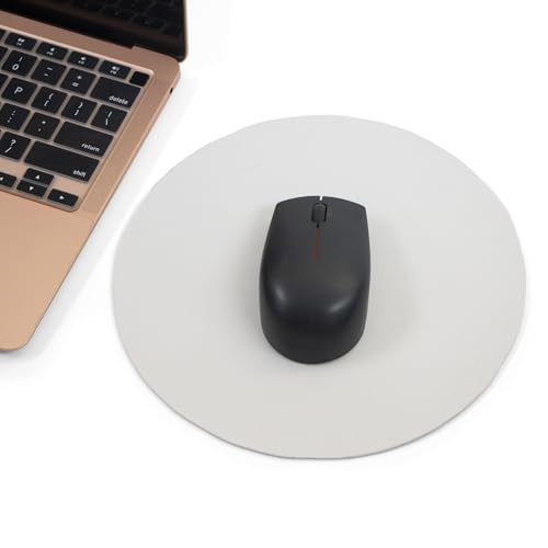 Image of Bellblock Round Mouse Pad | Computer Mouse Mat | Vegan PU Leather | Anti-Slip | Smooth Mouse Control | Spill-Resistant Surface | White & Sky Blue | Diameter 22 cm (Pack of 1)