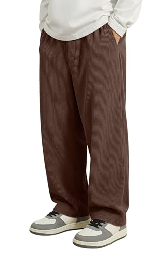 Image of INKKR Men's Polyester Causal Lightweight Elastic Waist with Drawstring Comfortable Loose Fit Trouser Pant Brown