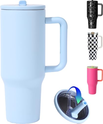ZHUIYIWIN Tumbler with Folding Straw and Handle, Water Bottle Coffee Cup Travel Mug for Cold or Hot Drinks, Double Wall Stainless Steel Vacuum Insulated Tumbler (Blue, 890 ml)