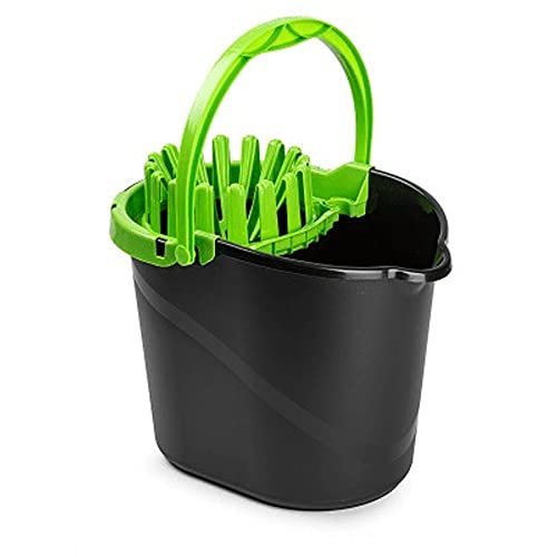 CABLEPELADO Cubo Fregona Escurrefacil, Cubo para Fregar, Cubo de Limpieza, 31,5 cm Altura x 29 cm Fondo, Cubo escurridor, Capacidad de 14 litros, Plástico PP5, Fabricado en España, Negro y Verde