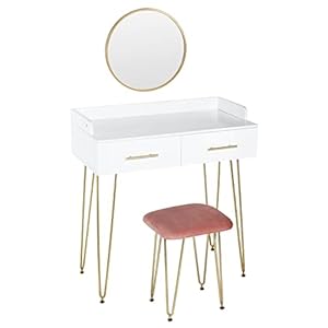 Eugad Make-uptafel met spiegel, zitkruk, kaptafel met schuifladen, groot tafelblad, moderne make-uptafel voor slaapkamer…
