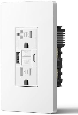 DEWENWILS 15A GFCI Outlet with USB-C & USB-A Ports, 30S Self-Test GFCI Electrical Outlet with Indicator Light, Tamper-Resistant Receptacle, Screwless Wall Plate, Clamping Plate, ETL Listed, 1 Pack