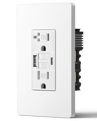DEWENWILS 15A GFCI Outlet with 4.8A/24W USB-A & USB-C Ports, 30S Self-Test GFCI Electrical Outlet with Indicator Light, Tamper-Resistant Receptacle, Screwless Wall Plate, Clamping Plate, ETL Listed