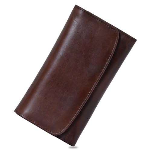 Genuine Leather Wallets for Women 2024 RFID Blocking Ladies Large Trifold Slim Clutch Brown Wallet for Women - 13 Card Slots, 4 Cash Slots - Fits iPhone 14