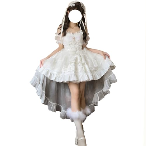 [ボズとガルヤ] ロリータ ティアードワンピース オフショルダー 長い裾 コスプレ衣装 チュール 透け感 フリル 白 黒 ピンク 水色 赤 半袖 ゆめかわいい cosplay lolita ハロウィン仮装