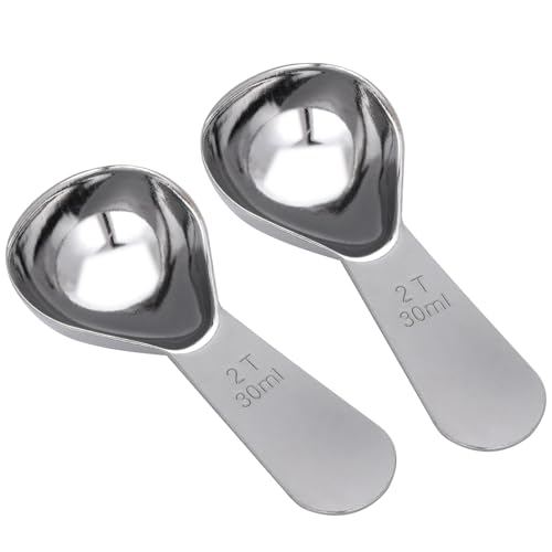 2Pcs Coffee Scoop for Ground Coffee, 18/8 Stainless Steel Coffee Tablespoon Measuring Spoon with Short Handle, Coffee Bean Scoop (Silver, 30ML)