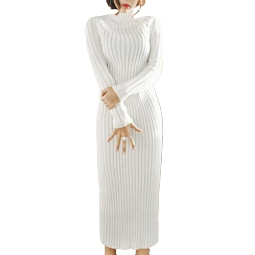 Robe midi enveloppante en tricot côtelé avec manches longues