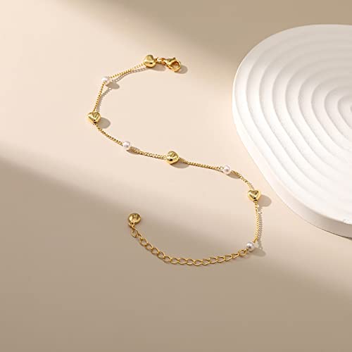 Pearl Bracelet For Women 18 Gold Plated Dainty Pearl And Heart Gold Bracelets For Women Teen Girls, Adjustable, Handmade Bracelet #TOP4