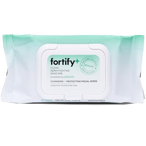 Fortify Skincare Face Cleansing Wipes With Hyaluronic Acid, Aloe Vera & Zeolite - Natural Germ-Fighting & Ultra Hydrating - Calming, Protecting & Refreshing - Clean Beauty Korean Scin Care - 30 Count