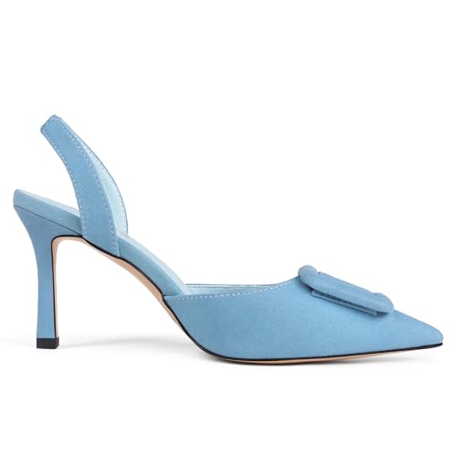 Fericzot Slingback Kitten Heels for Women,Sling Back Buckle Pumps Pointed Toe Kitten Heels Suede Wedding Party Shoes3