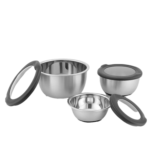 Image of Wonderchef Ambrosia Stainless-Steel 3 Pc. Mixing Bowl Set with Transparent Lid, 10 cm (300ml), 14 cm (470ml), 18 cm (1.5 L) | Stackable, Food-Grade,| Use to Mix, Marinate, Serve | 1-Year Warranty
