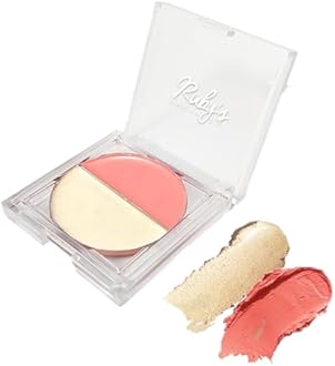 Ruby's Organics Cream Blush for Cheeks & Highlighter Duo Palette- Blusher for Face Makeup, Lightweight Flawless All Day Glow, All Skin Types, Natural &Paraben Free (Peach + Aura) 9g