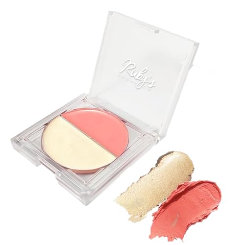 Ruby's Organics Cream Blush for Cheeks & Highlighter Duo Palette- Blusher for Face Makeup, Lightweight Flawless All Day Glow, All Skin Types, Natural &Paraben Free (Peach + Aura) 9g