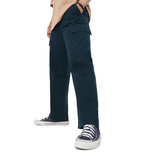 Image of Urbano Fashion Men's Loose Baggy Fit Solid Cargo Chino Trouser Pant with 6 Pockets Non-Stretchable