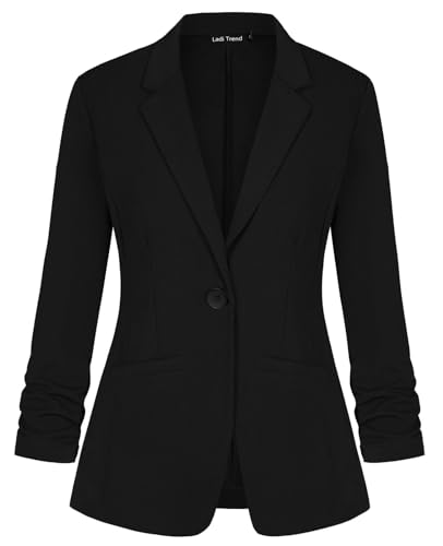 LADI TREND Womens Blazers Suit One Button Suit Notched Lapel Jacket Elegant Formal (Black M)