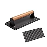 Tyinerc Prensa de barbacoa de hierro fundido, prensa rectangular con mango de madera para la cocina | Herramienta para hamburguesas y carne | Para hamburguesas de tortilla preparación de comidas