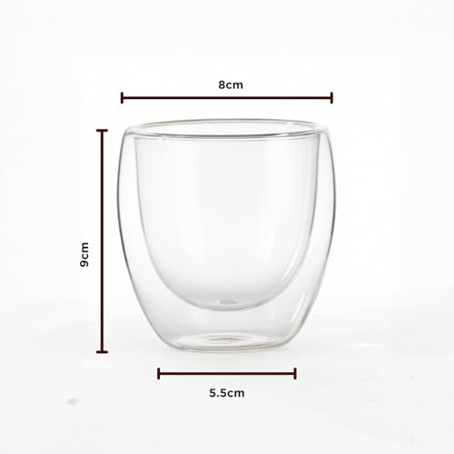 Image of Aura Double Walled Glass Coffee and Tea Mug | Heat Resistant Glass (250ml) | Premium Clear Borosilicate Glass | Tea & Coffee Cup | Elegant Cups for Home & Office