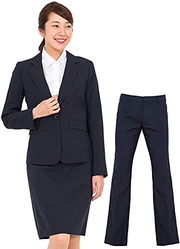 スーツ レディース 3点セット タイトスカート パンツ ジャケット 洗濯可 デオドラント 消臭抗菌 1つボタン 7号 ネイビー