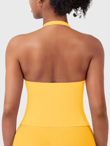Image of YEOREO SoftHue Women's Impact Halter Tank Top Longline Backless Scoop Neck Built-in Bra Sports Workout Gym Crop Top