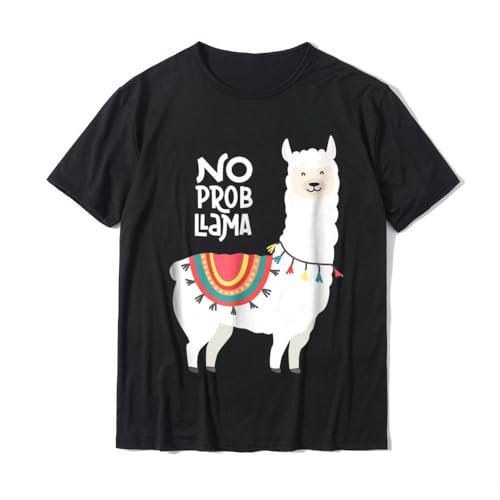 FNHXAKTA Cute quot No Prob Llama quot Llama Funny Tshirt Tees Discount Cool Cotton T Shirt Design Black L