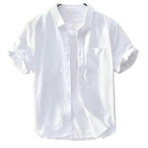 Chemise boutonnée en coton pour homme à manches courtes, coupe unie pour le printemps et l'été