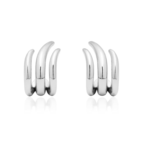Image of Obidos 14K Gold Plated Illusion Stud Earrings for Women | Triple Huggie Hoop Earrings for One Hole| Trendy Simple Hypoallergenic Fashion Accessories Gold Jewelry Gifts for Womens
