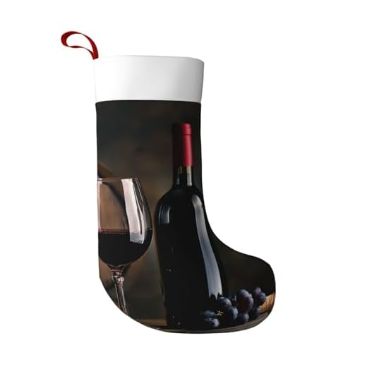 ULKMFFCF Chaussette de Noël en polaire douce imprimée bouteille de vin rouge avec ruban de suspension rouge, intérieur spacieux pour cadeaux, cheminée, arbre et décoration de vacances en famille