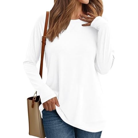 MIFOCAL Womens Blouse Tops Loose Crew Neck Long Sleeve Casual T-Shirts Cover