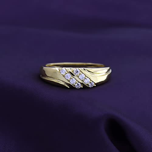 Men's Wedding Band Ring 1/4 CT Round Cut Lab Created Moissanite Double Row Anniversary Ring in 14K Yellow Gold Plated 925 Sterling Silver Jewelry for Him Size 13.5 by SAVEARTH DIAMONDS - Image 2