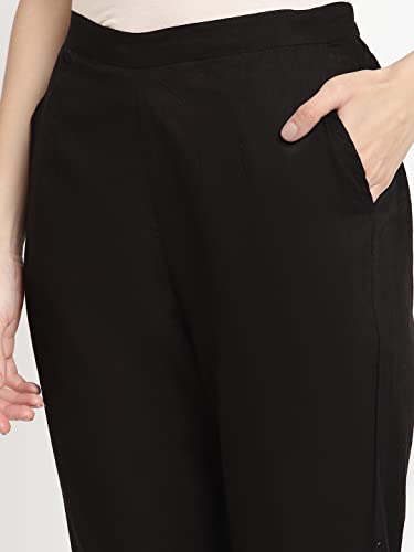 Image of Women's White Cotton Straight Fit Trouser | Ankle Length Casual Pants for Women | Mid Rise Comfortable Stretchable Bottom Wear with Pocket