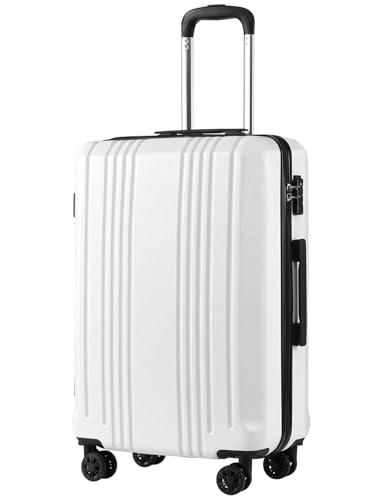 Coolife Luggage PC+ABS Hardshell Suitcase with TSA Lock, Spinner Checked Lightweight (white, M(24IN))