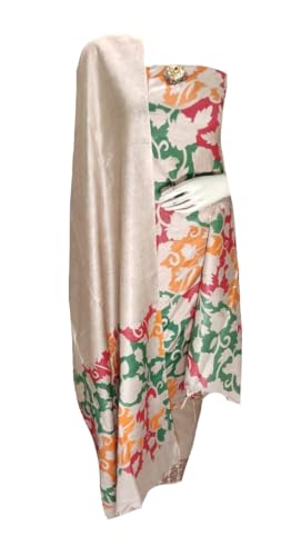 Image of Katan Slub Silk Unstitched Salwar Suit Dress Material for Women & Girls with Dupatta | Madhubani Screen Print | Top-2.5M, Bottom-2.5M, Dupatta-2.4M | Ethnic Wear | Code 243