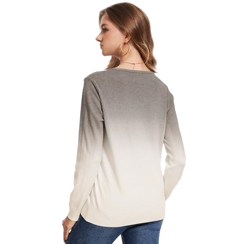 Women's Gradient Color Crew Neck Knit Long Sleeve Soft Loose Casual Sweater Pullover Top Cozy Outfits4