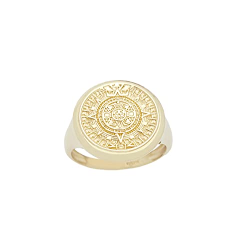 10K Yellow Gold Aztec Mayan Calendar Ring Aztec Calendar Gold Ring 12 mm