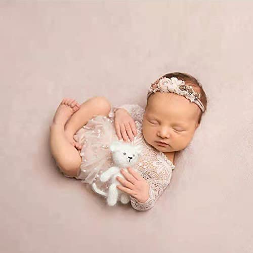 Zeroest Newborn Photography Outfits Girl Lace Romper Newborn Photography Props Rompers Baby Girls Skirt Photoshoot 3Pcs (White-Long Sleeve) #TOP1