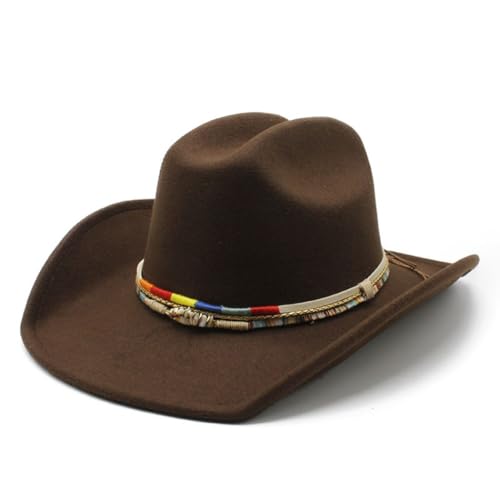 Western Cowboy Hat, Brown Felt with Decorative Band, Wide Brim