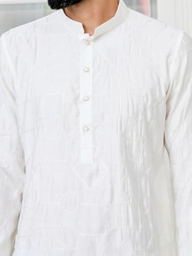 Image of See Designs Men's Full Sleeve Mandarin Collar Sequins Embroidered Straight Long Kurta - Festive Collection