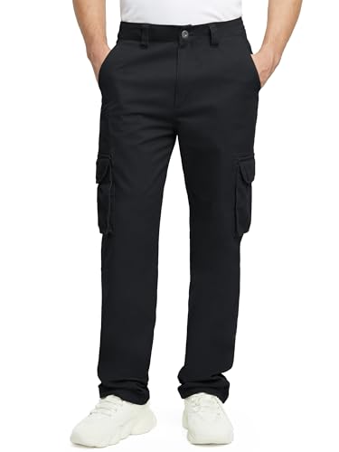 Cargo Pants for Men Multi Pockets Mens Pants Classic Cotton Casual Work Hiking Relaxed Fit Chino Pants Black 422