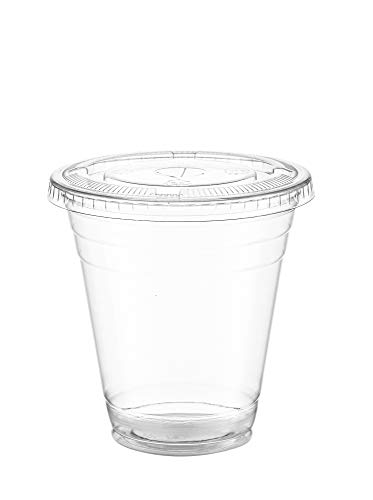 [100 Sets 12 oz. Plastic Cups With Lids, Smoothie Cups, Milkshake Cups