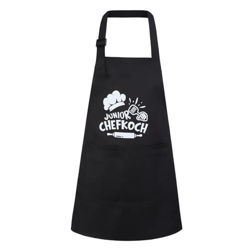 Livdouyu Kinderschürze Lustige Kochschürze Kinder -Junior Chefkoch- mit 2 Taschen Verstellbare Malschürze Mädchen Jungen für Kochen Malen Grillen L