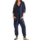 Tednrk Jumpsuits for Women 2025 Fall V Neck Long Sleeve Rompers Casual Loose Wid Leg One Piece Pajamas Overalls