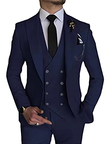 Wangyue 3 Piece Suit Slim Fit Double Breasted Mens Suits for Wedding Party Formal Prom One Button Blazer Vest Pants Sets