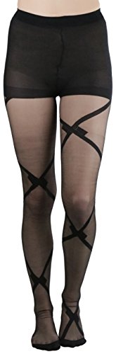 Image of ToBeInStyle Women's Strappy Zig Zag Lace Up Bandage Print Fashion Goth Tights