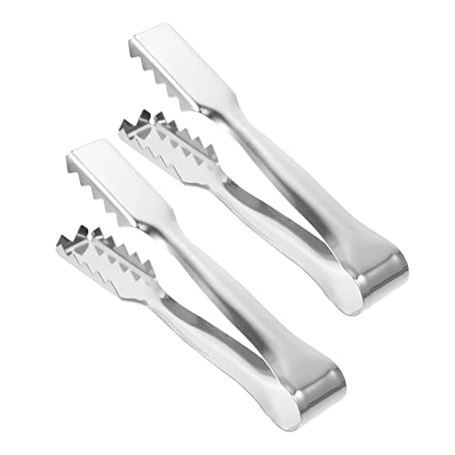 Cabilock 2 Pièces Pince à Glaçons En Acier Inoxydable Bocaux Alimentaires Outils De Barbecue Grille- Pincettes De Cuisine Crêpe Ramasseur Pot De Nourriture Plat Silver