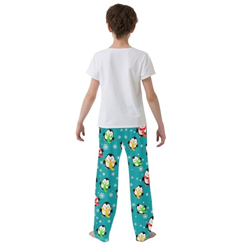 Penguin with Scarf Boys Long Pants Soft Trousers Elastic Waist Kids Lounge Bottoms with Pockets S-XL3